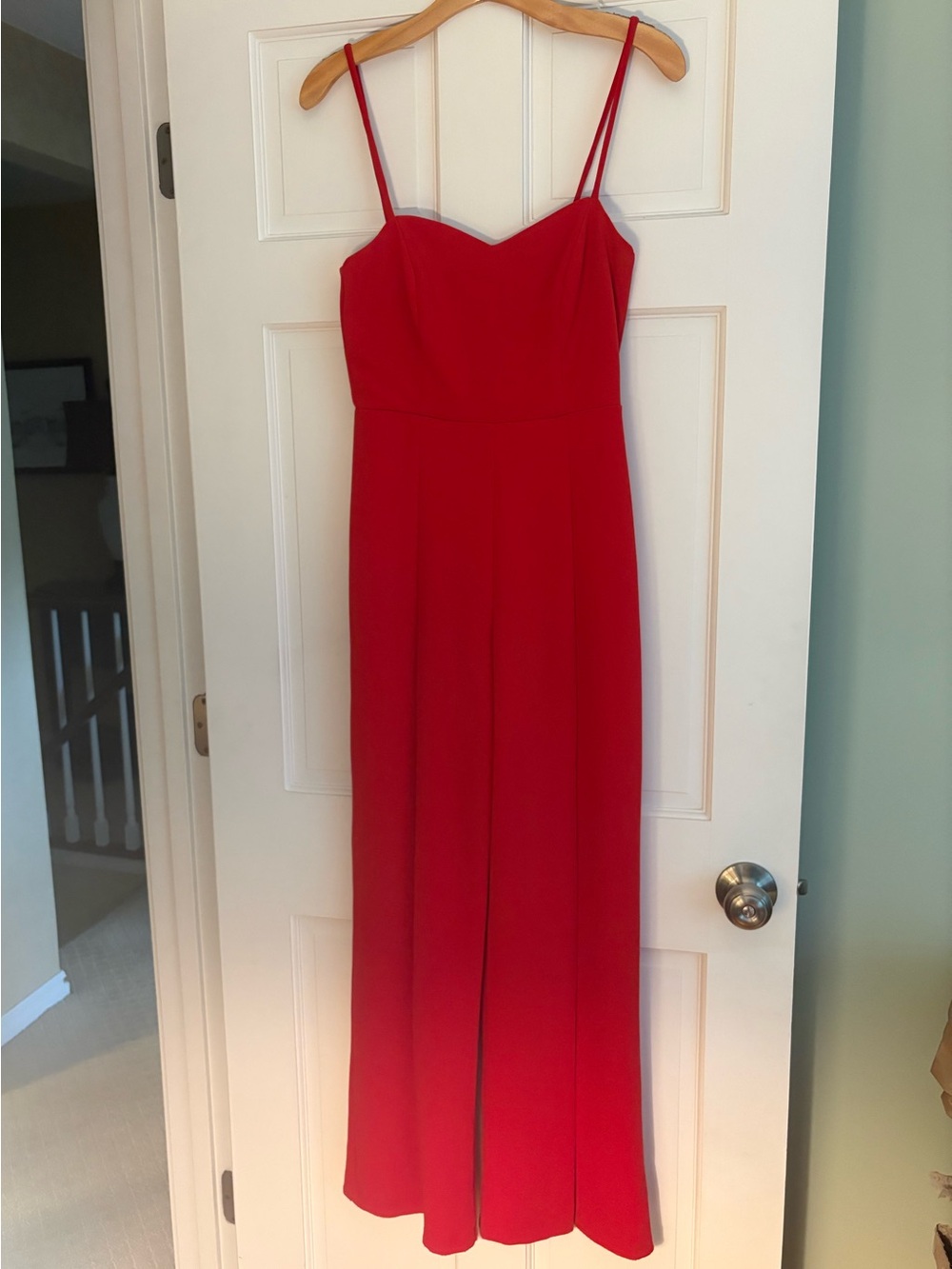 Bebe Red Jumpsuit Small Sweetheart Neck Open Slits Front Legs